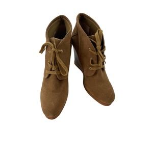 Tesori Womens Suede Marissa Wedge Bootie Lace-Up Almond Toe Size 11US Brown